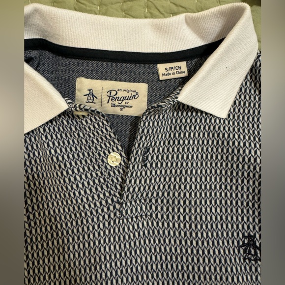 Men’s Original Penguin Navy & White Geometric Golf Polo | Small - Picture 6 of 7